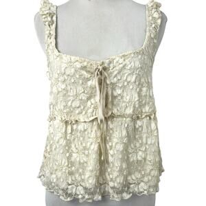 Women Tank Top Cami Cropped Milkmaid Fairy Princess Sleeveless Cream Size Large